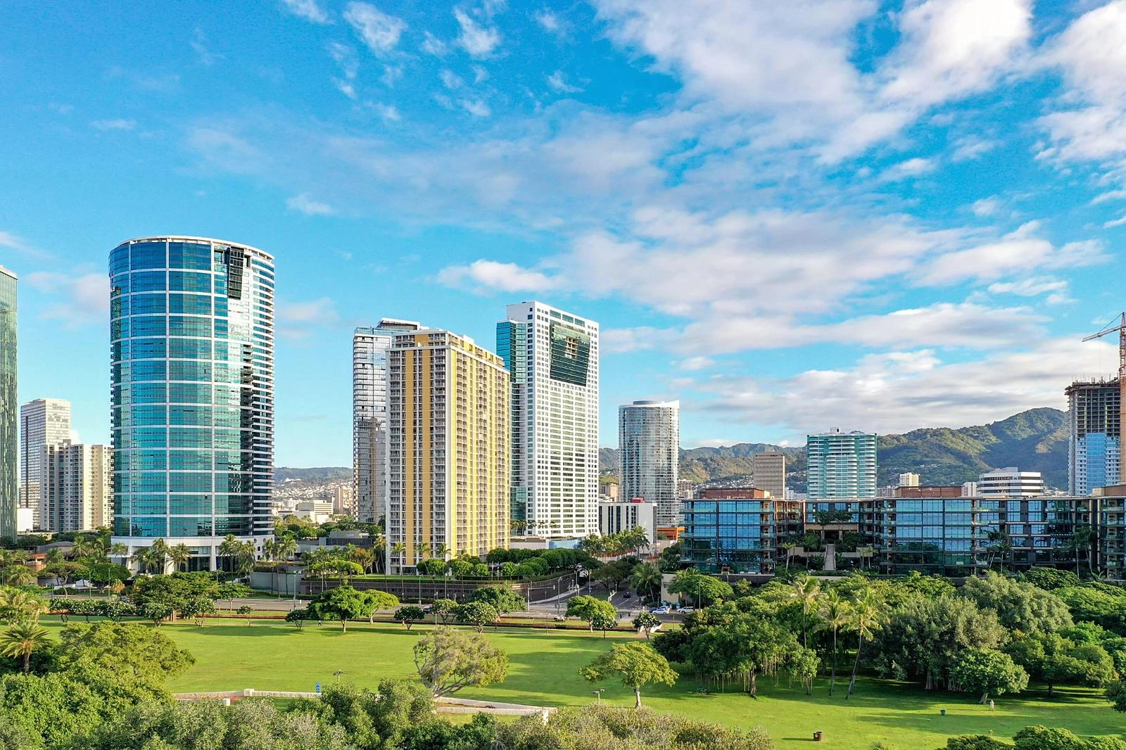 High-rise residential buildings and green space in the Ward and Kakaʻako area